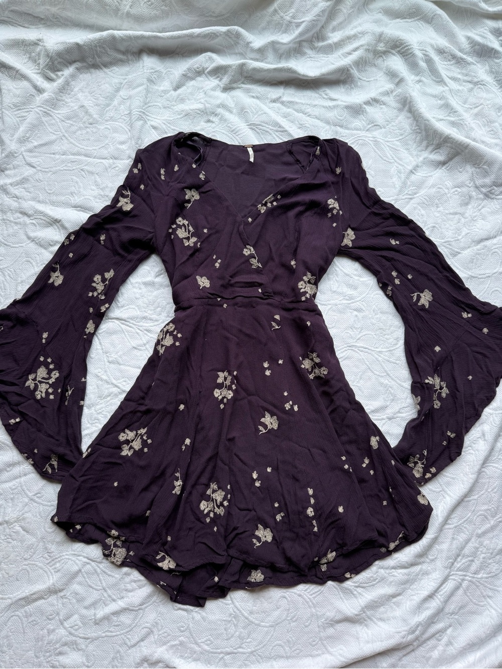 Free people Dark Purple Floral Long-Sleeve Wrap Dress